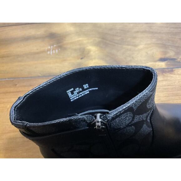 Coach Signature DENI LTR-SIG Bootie Black Size 6 B Coated Canvas Leather - Picture 9 of 12